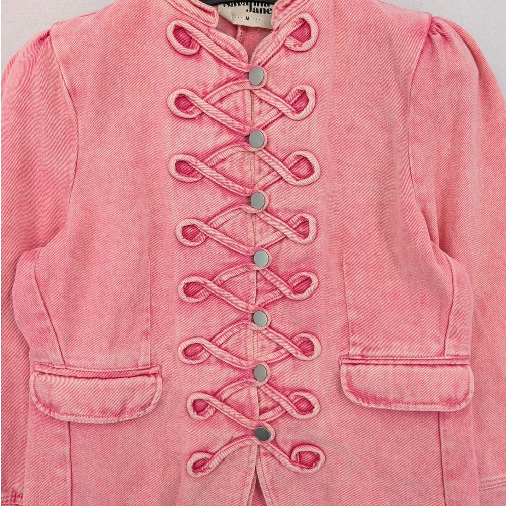 Savanna Jane Pink Denim Military Jacket Frog Closure Cotton Size M - Picture 4 of 7